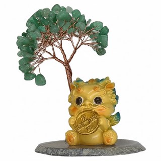 麟鳳呈祥 開運招財貔貅天然水晶樹, 黃色貔貅 + 綠水晶