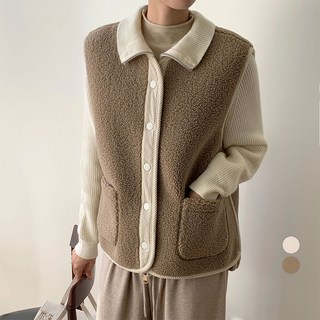 afinar 女款羊羔毛絨面鈕扣背心外套