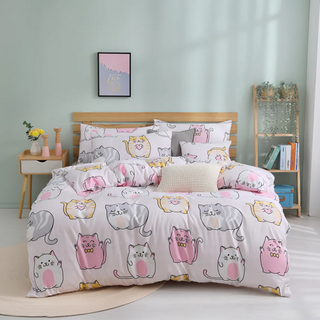 Blue Cat 藍貓 舒柔棉銀離子防螨抗菌印花床包, 3.5 x 6.2尺(105 x 186cm), 粉色