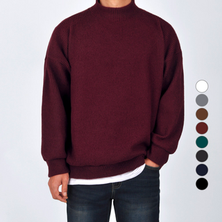 Guystory 男款半高領寬鬆W刷毛針織衫