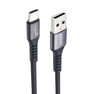 E-books XA41 鋁製USB-A to C 60W充電傳輸線, 3m, 黑色, 1條