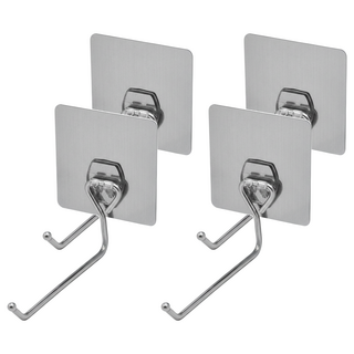 Easy 易立家 無痕掛勾 衣架收納架2入組 不鏽鋼架(6 x 3 x 13cm) + 貼片(8 x 8cm), 銀色, 2組