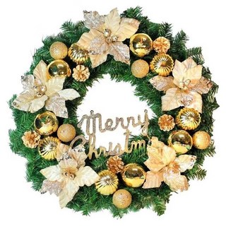 摩達客 耶誕浪漫朵朵聖誕花豪華綠色聖誕花圈福臨圈 免組裝 YS-GW24004, 綠色 + 金色, 1組