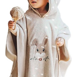 愛北鼻之家 兒童連帽斗篷浴巾 大(100~130cm), 紫灰色, 1條