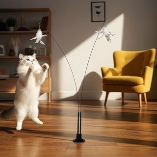 레토 고양이 2in1 흡착판 낚시대 장난감 세트 LPT-FT03, 화이트 + 블랙, 1세트