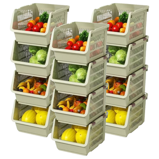 品屋 小號可疊加置物筐 省空間收納, 綠色, 3個