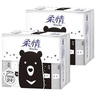 柔情 抽取式衛生紙 熊熊經典款 100抽, 24包, 2袋