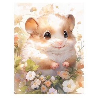 創彩 5D鑽石畫 30*40cm, 倉鼠和花, 1個