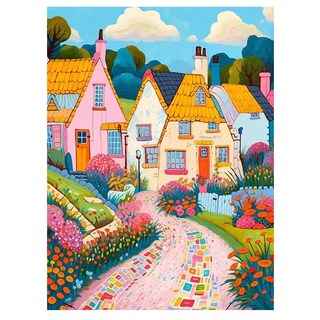 創彩 鑽石畫, 鄉村小屋風景, 30x40cm, 彩色房子, 1個