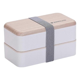 阿莎&布魯 日式木質雙層便當盒 18.5 x 10.5 x 10cm 420g, 簡約白, 1個