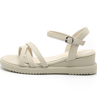 JACK&JILL 女款繫帶跛跟涼鞋 JB2396, 米色, 235mm