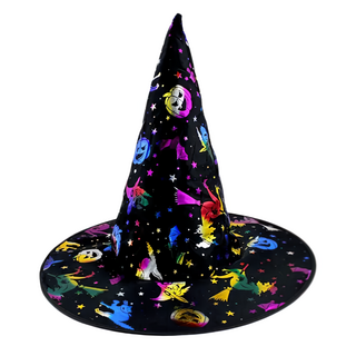 摩達客 COSPLAY派對變裝 魔法炫色彩光黑巫師帽, 黑色, 1個