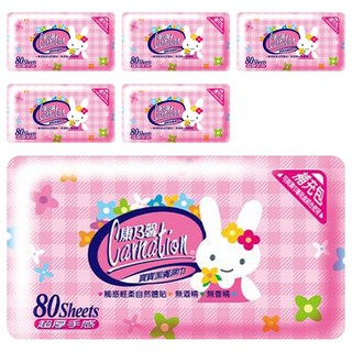 康乃馨 紅兔寶寶濕巾補充包, 80張, 6包