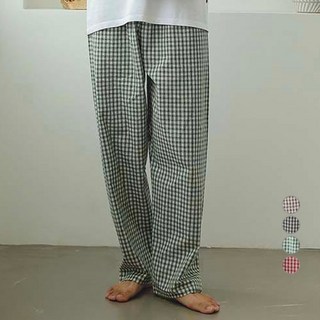 글램공감 커플용 통기성 모네 체크 면 잠옷 바지