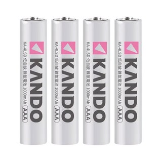 KANDO 感動 4號低自放充電電池 1000mAh Set 4顆, 各類3C/電子產品均適用, 1組