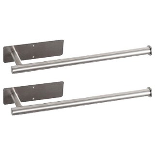 해피이지 화장실 욕실 무타공 심플 스테인레스 스틸 롤 휴지걸이 타월홀더 사각 롱, 실버, 2개