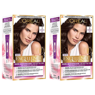 L'OREAL PARiS 巴黎萊雅 台灣公司貨 優媚霜三重護髮雙管染髮霜, 3 深棕 Excellence Duo Creme, 2組