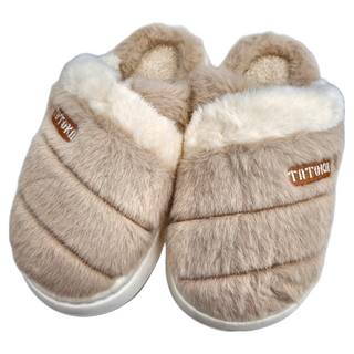 ego life 雙色毛絨EVA厚底防滑保暖男女室內拖鞋, 38~39, 卡其色, 1雙