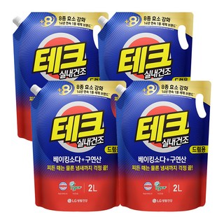 테크 베이킹소다 플러스 구연산 실내건조 액체세제 드럼용 리필, 2L, 4개