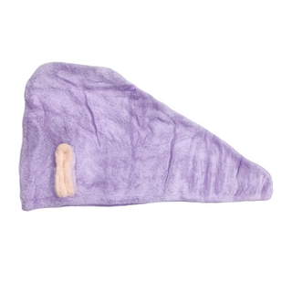 兔耳乾髮帽 簡約文字, 淺紫色, 2個