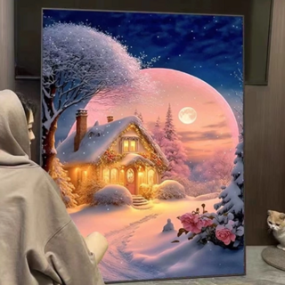 創彩 5D鑽石畫組 40x30cm 送點鑽工具, 雪中月色, 1組