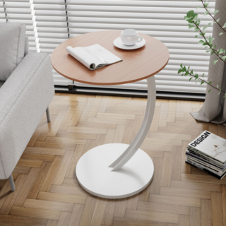 德利生活 簡易圓形茶几, 圓潤防撞邊角, 加厚加強桌面, 加粗碳鋼框架, 原木 + 白架