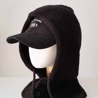 VARVISU Ruto針織編織鈕扣綁帶巴拉克拉法帽圍脖, 黑色, 1件