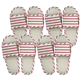 亞麻拖鞋 室內拖鞋 舒適透氣 女款 M(39-40), 女款, M(39-40), 紅色條紋, 4雙