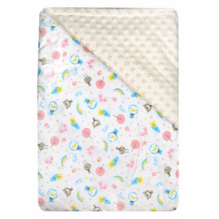 PUKU 藍色企鵝 薄棉樂豆毯, 企鵝粉 + 象牙白