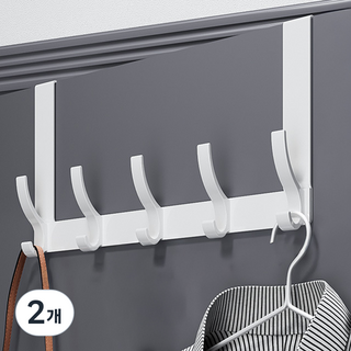 MAME 免鑽孔門後掛勾 衣架 門掛 金屬掛勾 5勾, 白色, 2個