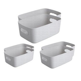 無印日式收納框, PP材質, 白色/杏色/灰色, 大 30.5 x 18.5 x 12cm 2個 + 中 24 x 16 x 10cm 2個 + 小 20.5 x 14 x 7cm 2個, 1組