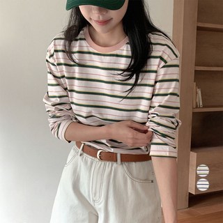 아피나르 여성용 레트로 스트라이프 긴팔 티셔츠