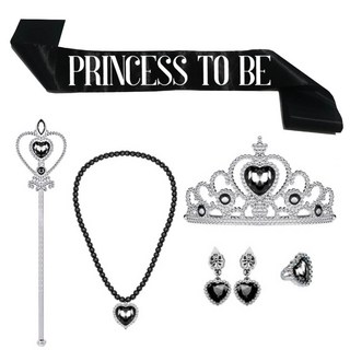 미미파티 티아라 어깨띠 보석 악세사리 공주 파티소품 세트, BLACK, 1세트