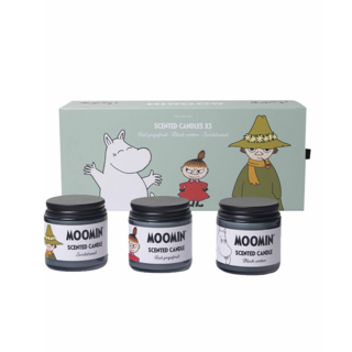 PlutoProdukter 嚕嚕米 香氛蠟燭組 3入/盒裝 檀香 紅葡萄柚 琥珀, 檀香，紅葡萄柚，琥珀, Black