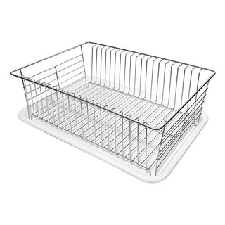 皇家 中小盤滴碗盤架 304不鏽鋼線材 台灣製造, 滴碗盤架不鏽鋼銀色 + 滴水盤白色, 1個