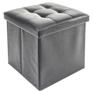 時尚皮革可折疊收納凳, 38x38x38cm, 黑色, 1個