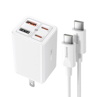 Baseus 倍思 GaN6 Pro 氮化鎵快充充電器 2C + 2U 65W 美規 含小白系列 快充/傳輸線 Type-C-Type-C 100W 20V 5A 1m 白色, 皓月白, 1盒