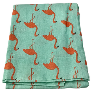 小銅板 日式亞麻門簾, 綠底紅鶴色