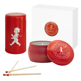 SOLSTICKAN 蠟燭火柴禮盒組 鍋盒蠟燭-大豆蠟 植物油 香水精油, 柑橘肉桂, 紅色