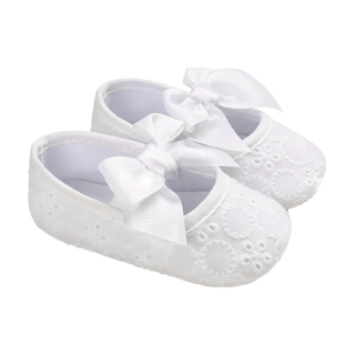JOYMULTI 兒童款白色蝴蝶結繡花雪公主學步鞋, 130mm(0~3個月), 白色