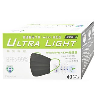 MEDTECS 美德醫療 HEPA機能型 醫用口罩 未滅菌, 極限黑, 40片, 1盒