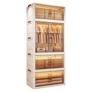 折疊衣櫃 收納櫃01, 白色 + 棕色, 1組