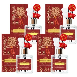 QiMart 迎春納福香氛珪藻擴香瓶 多款賀年造型 法國進口精油 無酒精配方, 花香茉莉, 200ml, 4件