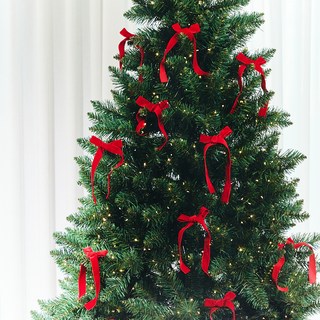 크리스마스 오너먼트 와이어 고리 포함 양면 벨벳 리본 테이프 장식, 레드, ONE SIZE, 10개