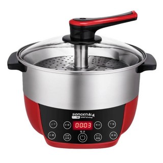 SOnGEn 松井 智慧升降湯料分離 多功能料理鍋 附升降蒸盤 350 x 310 x 270mm 3.4kg 5L, 350mm, 銀色 + 紅色, 1組