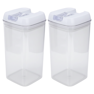 簡約方型易扣罐 2入組 320g 尺寸 9.6*9.6*20.4cm 耐溫 -20°C~60°C, 透明, 1組