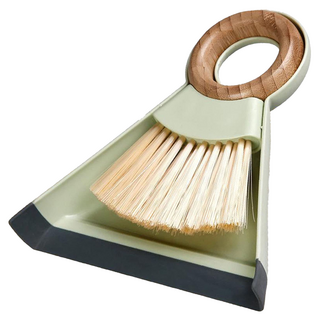 楠竹木 小掃把 桌面清潔垃圾鏟 細密刷毛清潔徹底 收納可疊加 不佔地方一體設計, 綠色, 1組