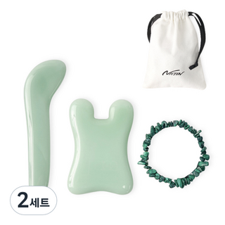 Najin 綠色玉石刮痧板 孔雀石手鍊 收納袋 禮品套組 NJ090, 2套, 玉色