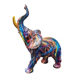塗鴉炫彩大象擺件創意樹脂工藝品 全家福象, 1個, 16.3 x 8 x 19cm