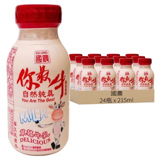國農 草莓牛乳, 24瓶, 215ml